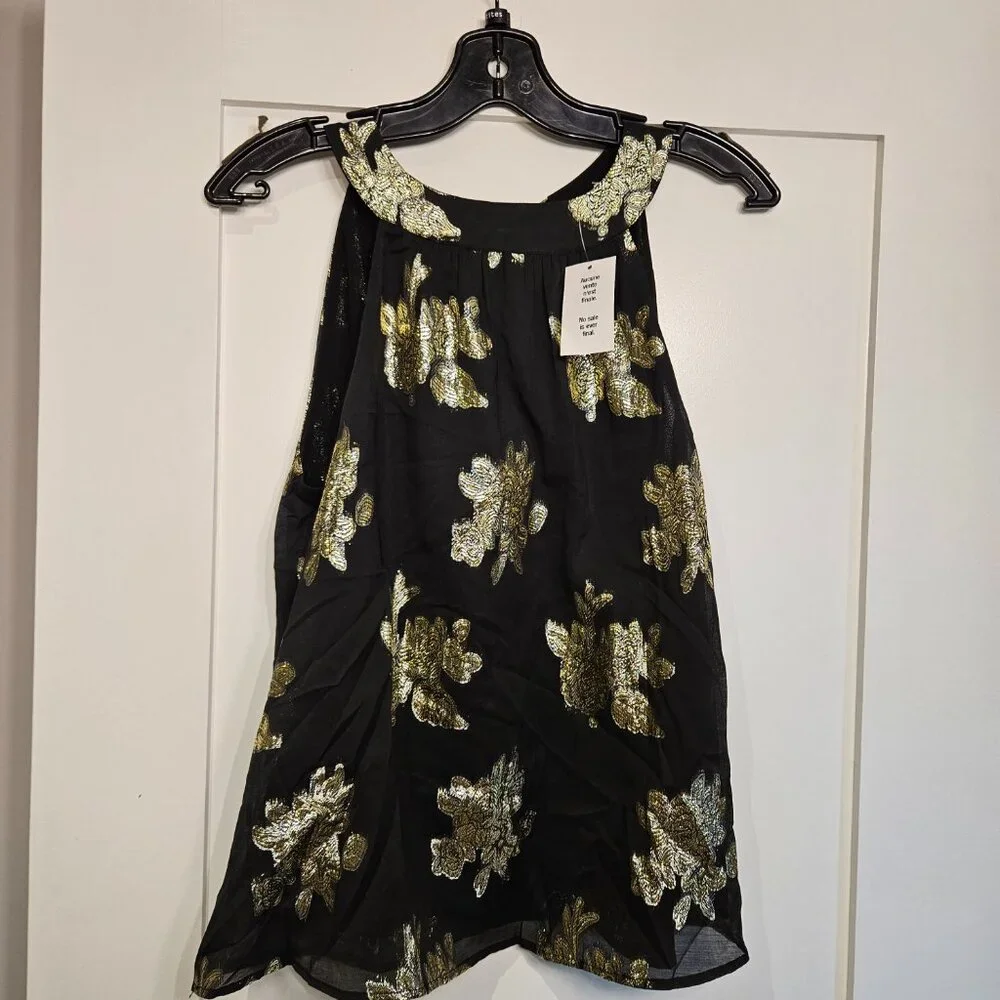 Cleo Gold Flower Halter Shirt - Picture 2 of 5